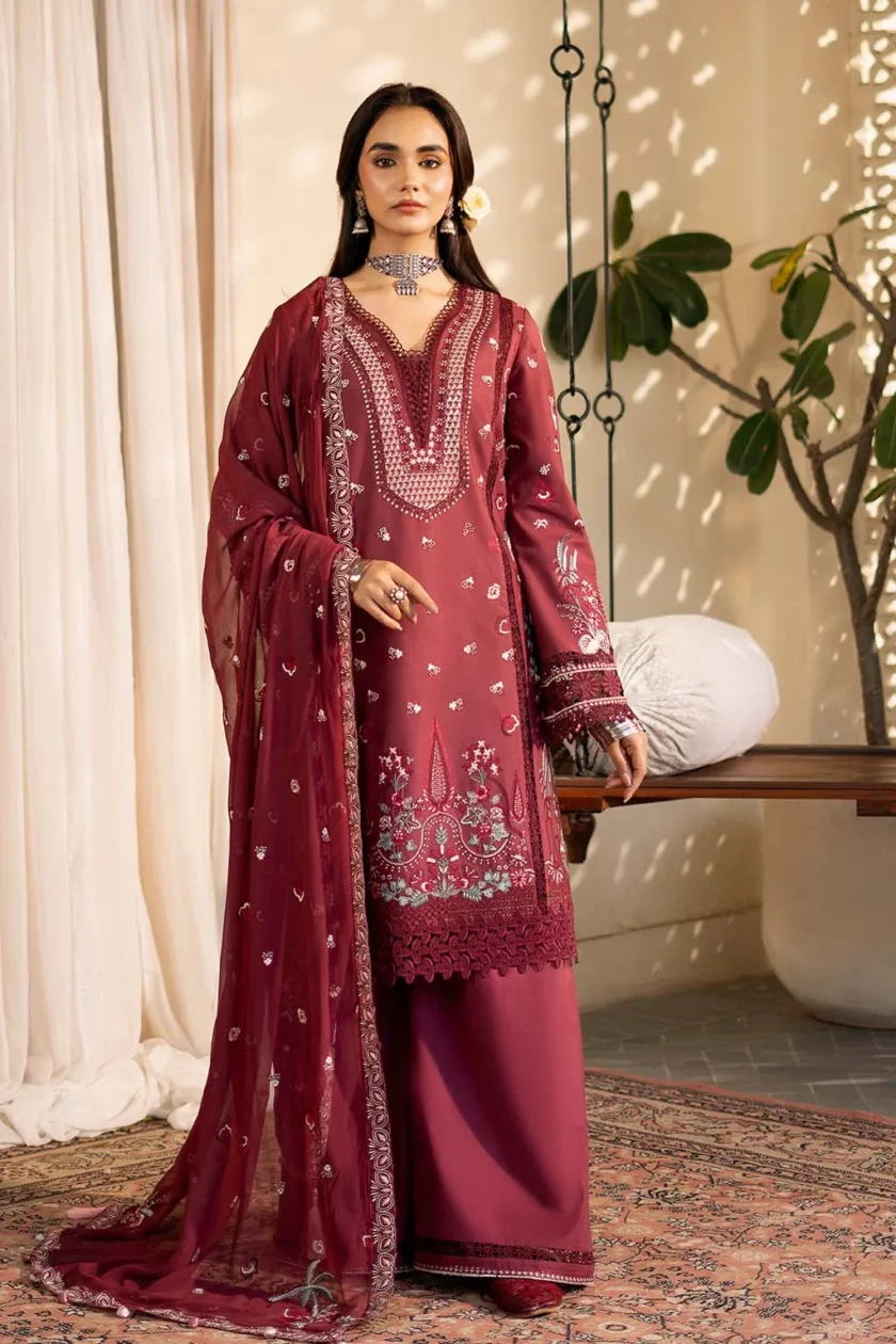 Unstitched 3 Piece Embroidered Luxury Lawn Dress Nayirah Sajni Zarposh