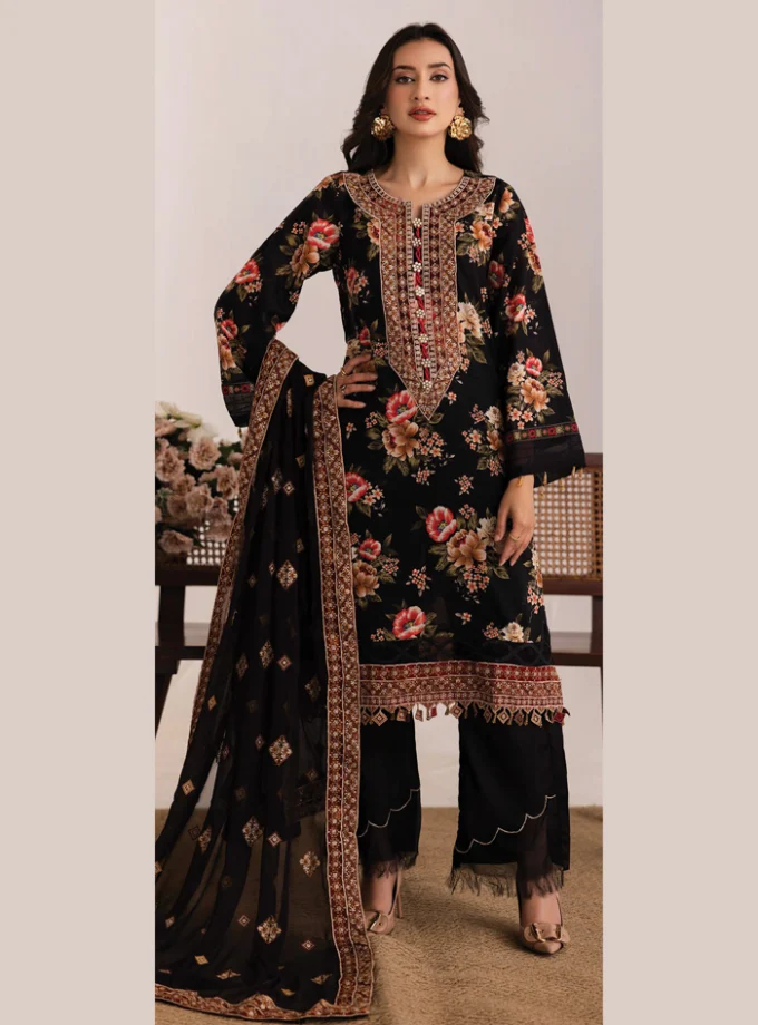 Unstitched 3Pc Embroidered Lawn Dress Johra Aazina JH404