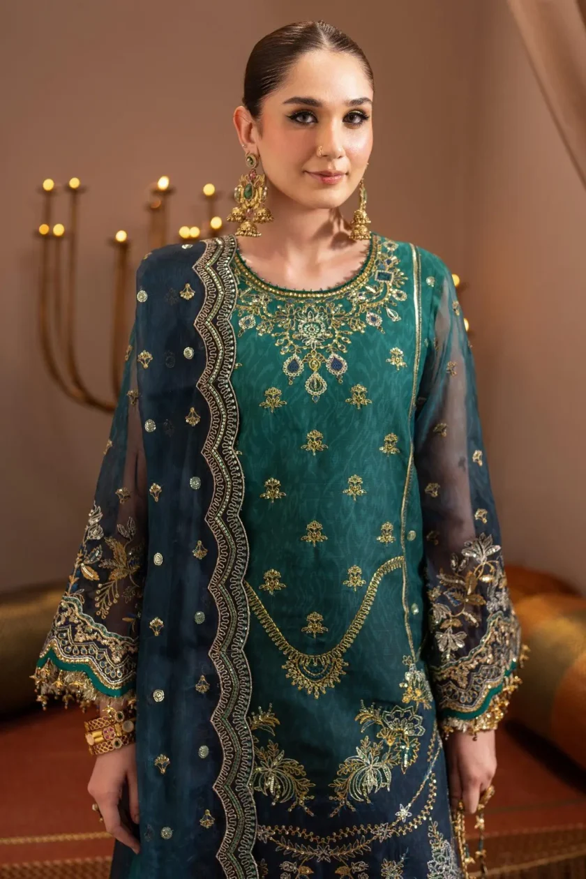 Unstitched 3Pc Printed Embroidered Chiffon Dress Alizeh Deewani - Image 3
