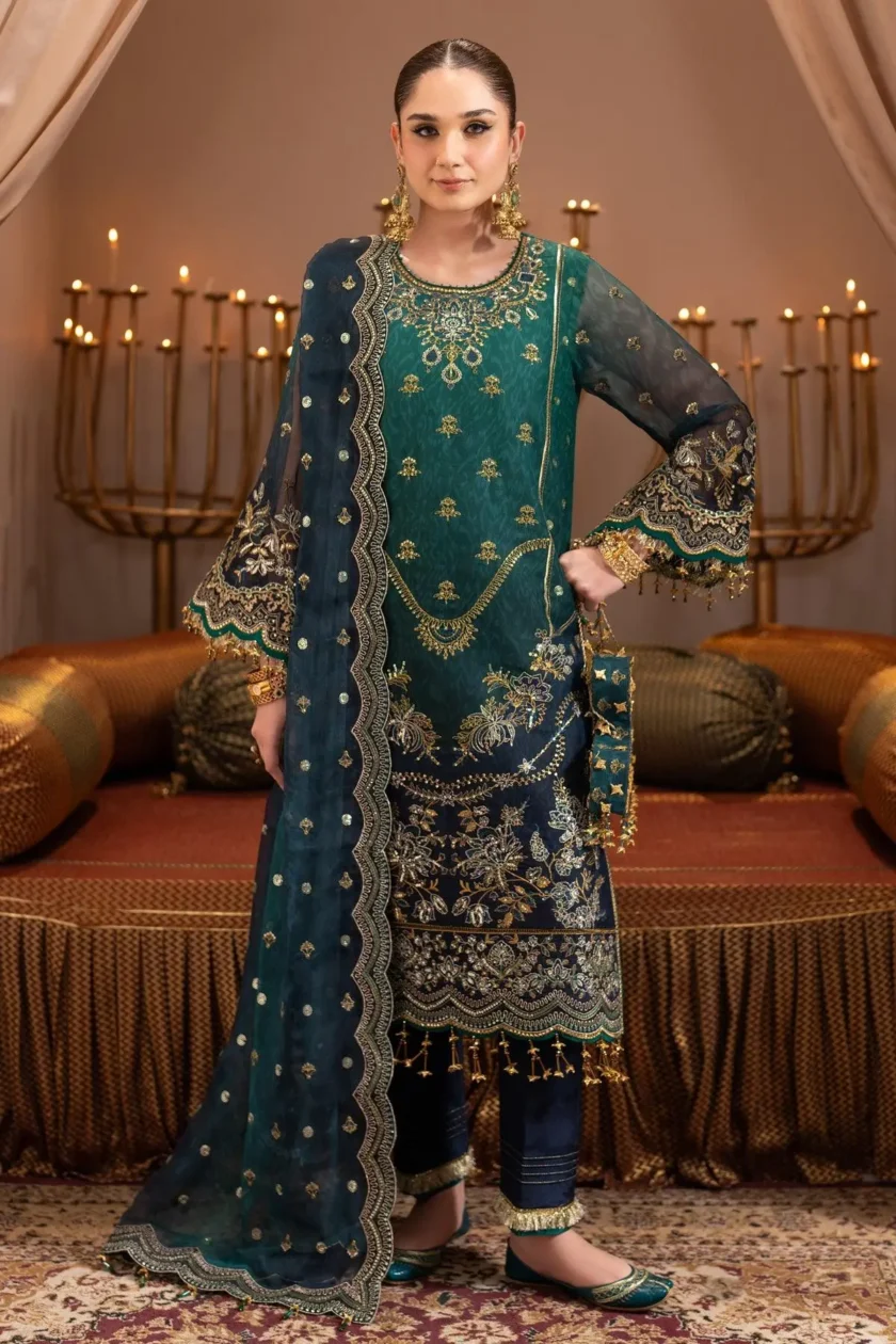 Unstitched 3Pc Printed Embroidered Chiffon Dress Alizeh Deewani - Image 4