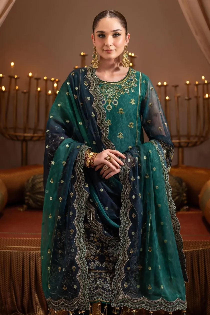 Unstitched 3Pc Printed Embroidered Chiffon Dress Alizeh Deewani - Image 5
