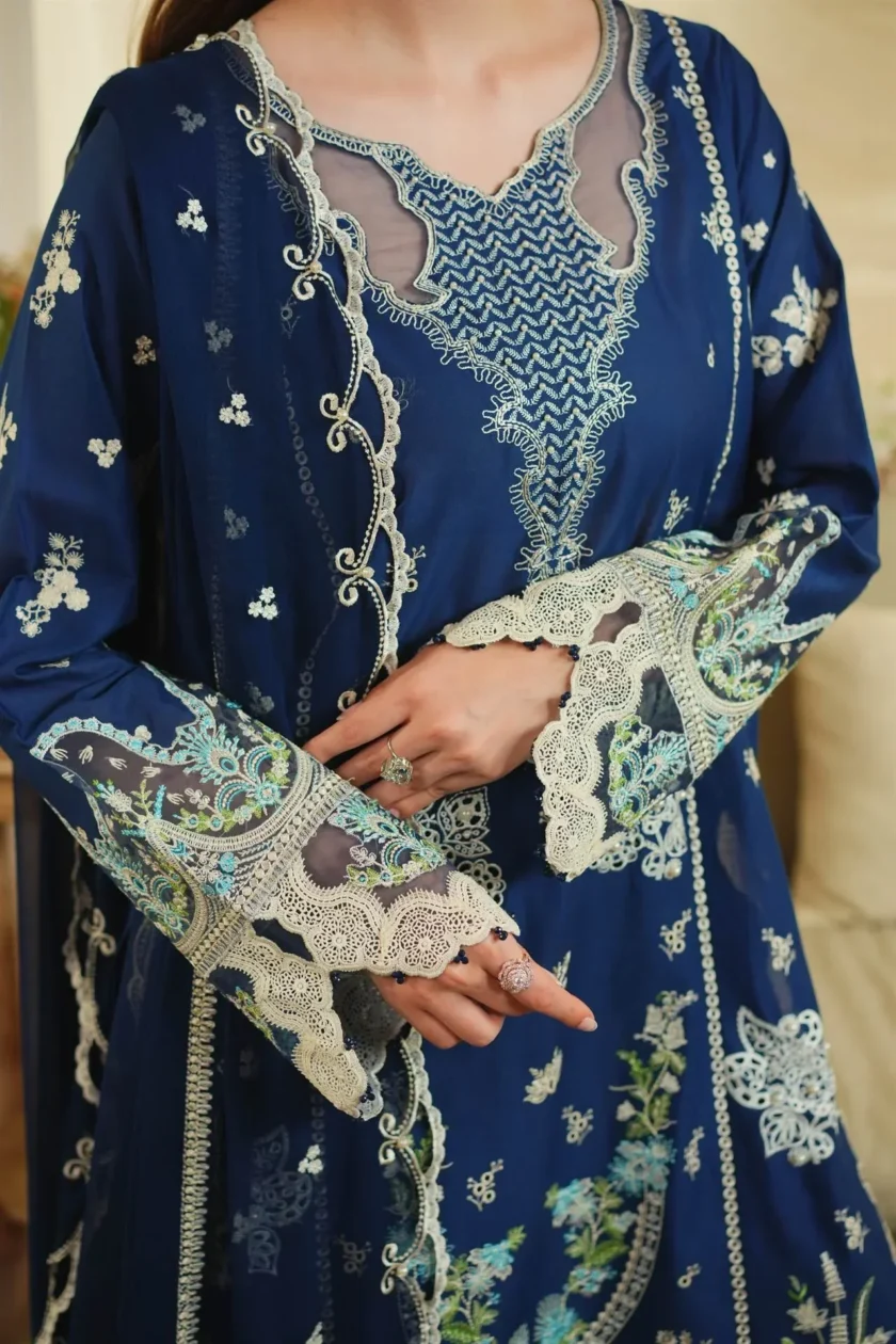 Unstitched 3Pc Printed Embroidered Lawn Dress Aneela Rizwan Celestial - Image 3