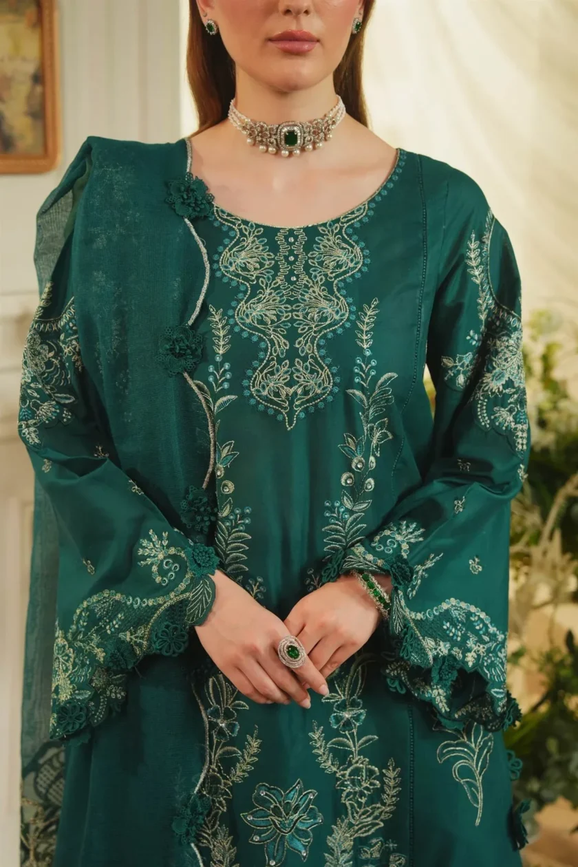 Unstitched 3Pc Printed Embroidered Lawn Dress Aneela Rizwan Ethereal - Image 4