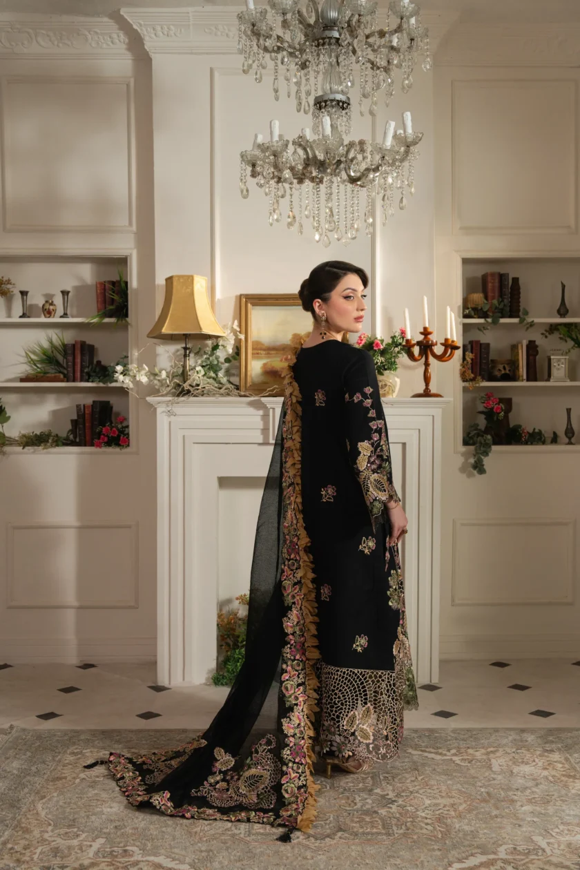 Unstitched 3Pc Printed Embroidered Lawn Dress Aneela Rizwan Noir Majesty - Image 2