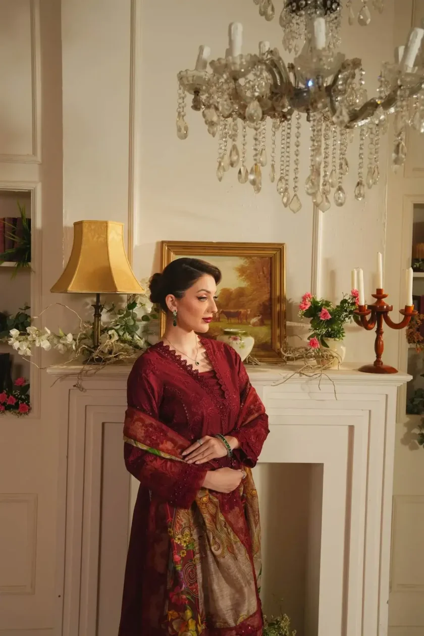 Unstitched 3Pc Printed Embroidered Lawn Dress Aneela Rizwan Rosette - Image 4
