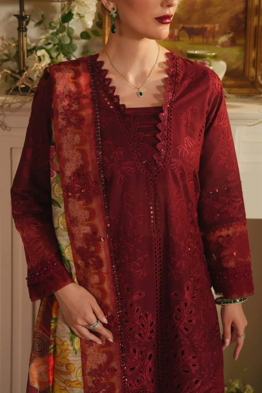 Unstitched 3Pc Printed Embroidered Lawn Dress Aneela Rizwan Rosette - Image 2