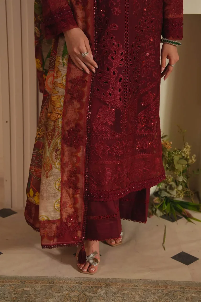Unstitched 3Pc Printed Embroidered Lawn Dress Aneela Rizwan Rosette - Image 3