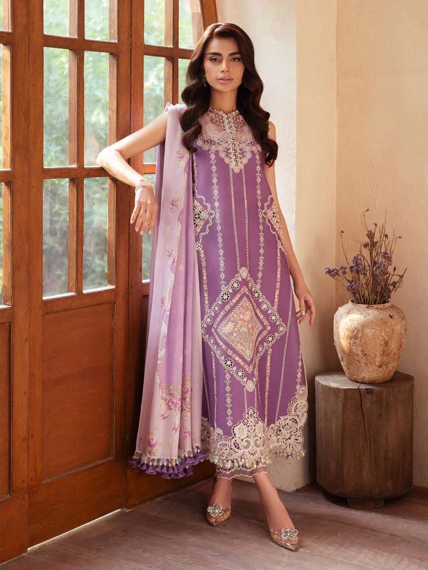 Unstitched 3Pc Printed Embroidered Lawn Dress Bin ilyas Mehroze - Image 2