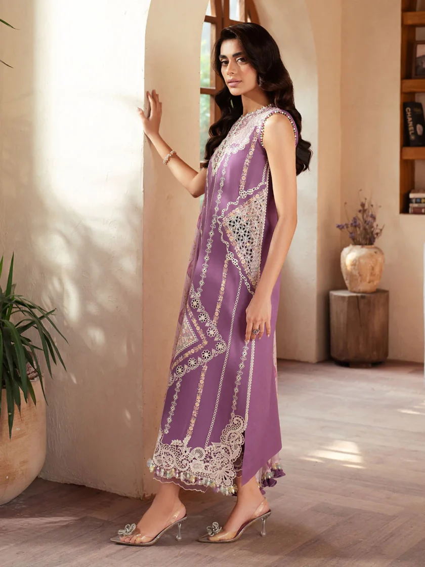 Unstitched 3Pc Printed Embroidered Lawn Dress Bin ilyas Mehroze - Image 4