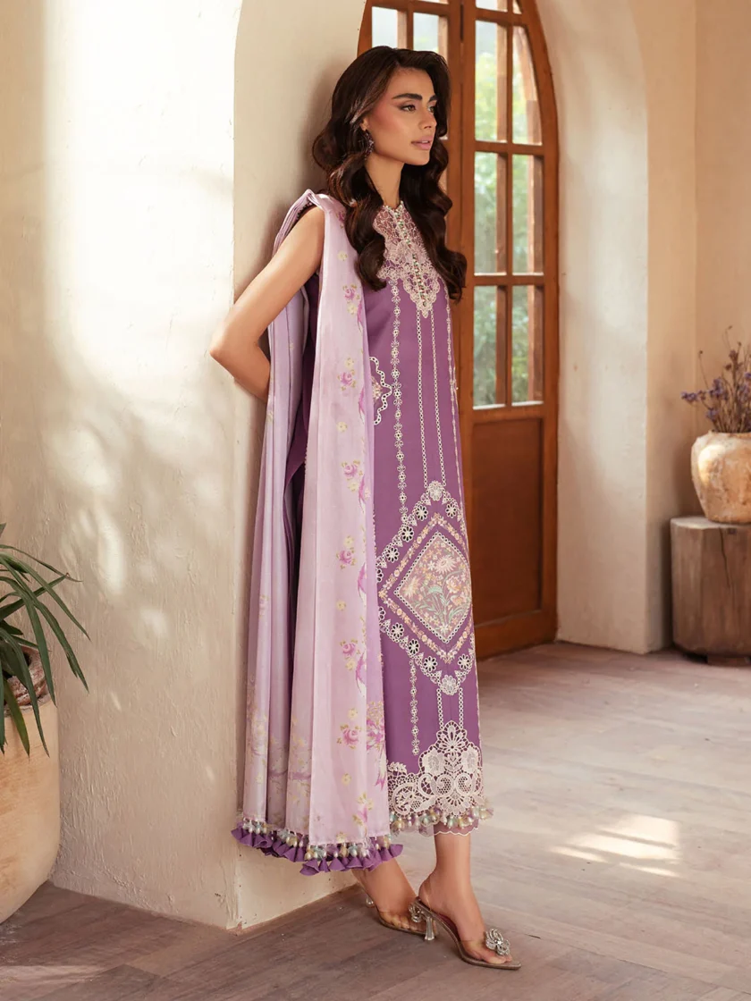 Unstitched 3Pc Printed Embroidered Lawn Dress Bin ilyas Mehroze - Image 7