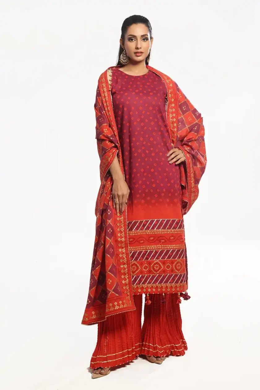 Unstitched 3Pc Printed Lawn Dress by Gul Ahmed CL-52410B - Image 5