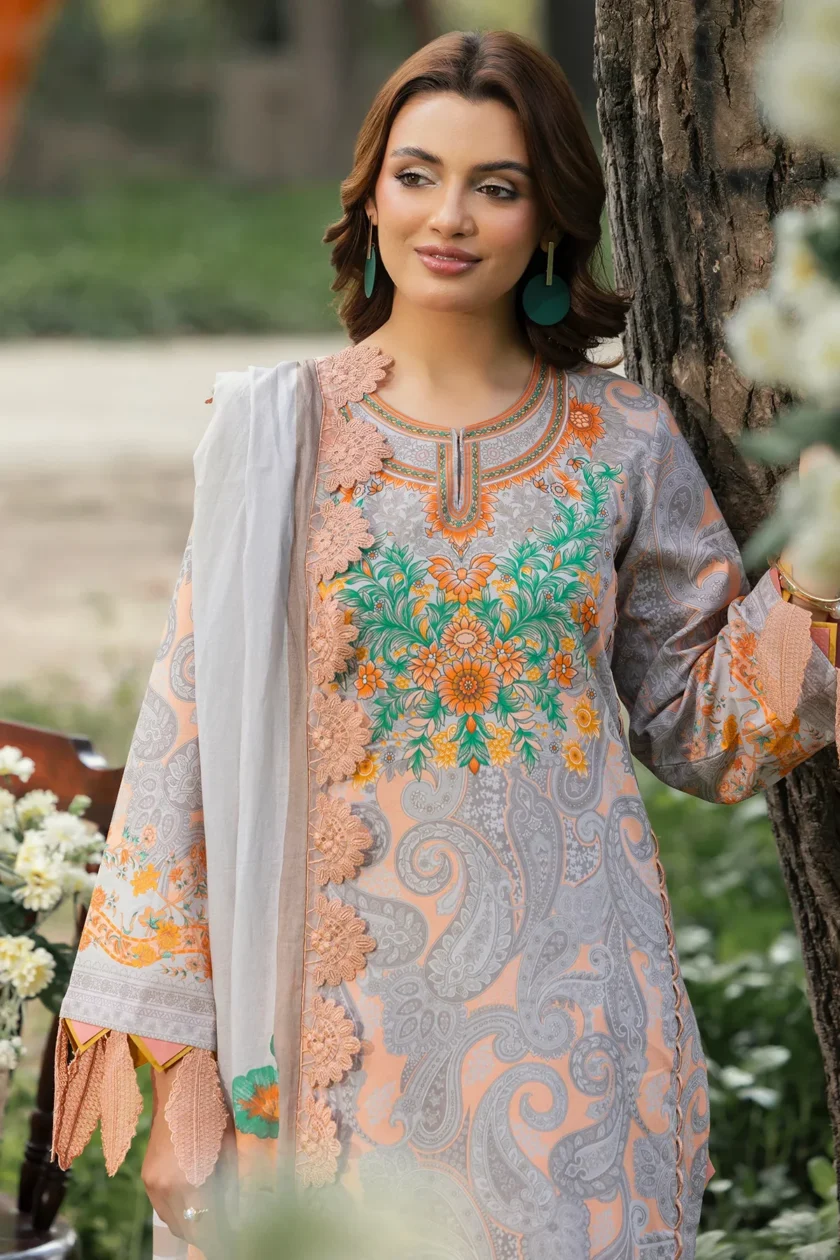 Unstitched 3 Piece Embroidered Lawn Dress Charizma Range CRN507 - Image 3