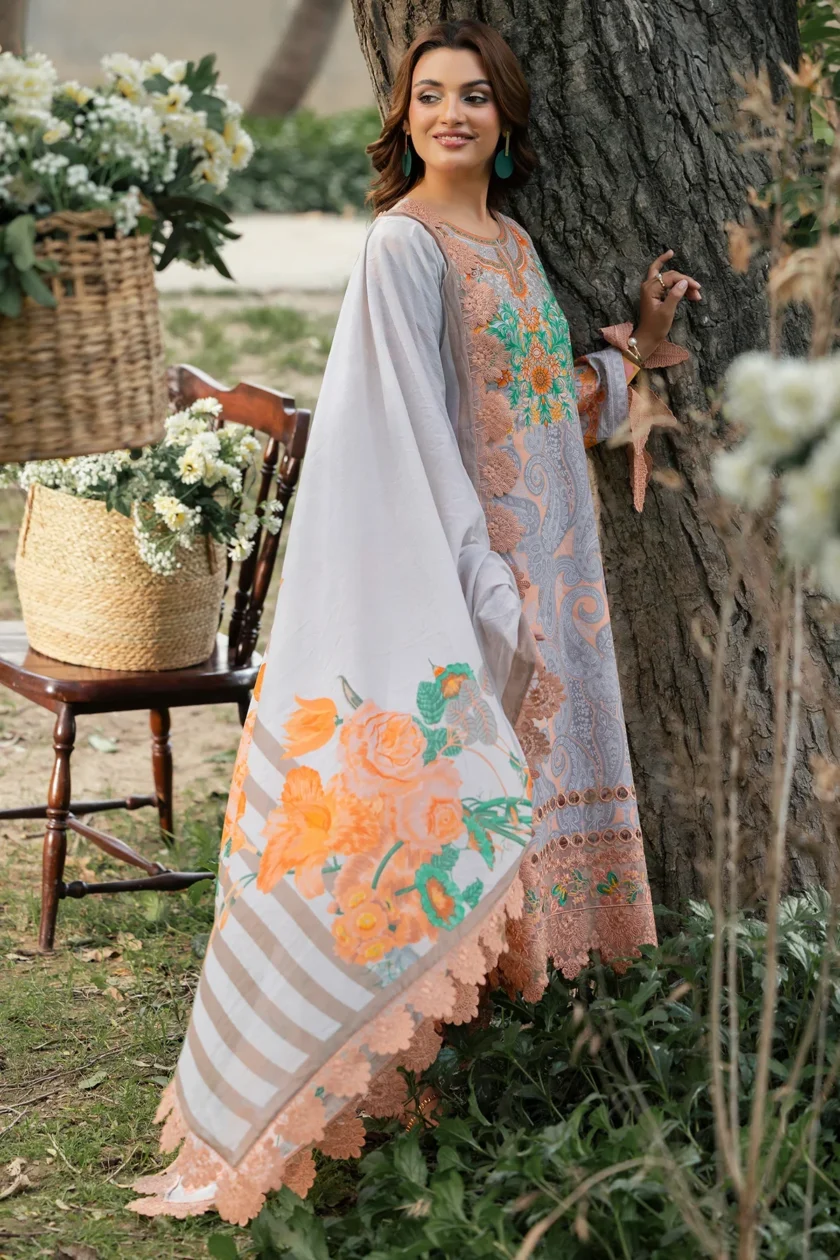 Unstitched 3 Piece Embroidered Lawn Dress Charizma Range CRN507 - Image 4