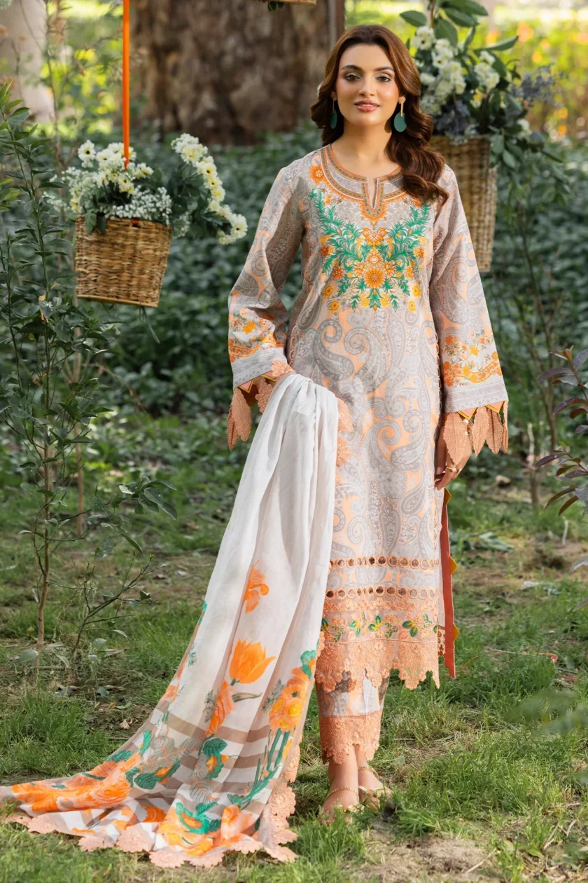 Unstitched 3 Piece Embroidered Lawn Dress Charizma Range CRN507 - Image 5