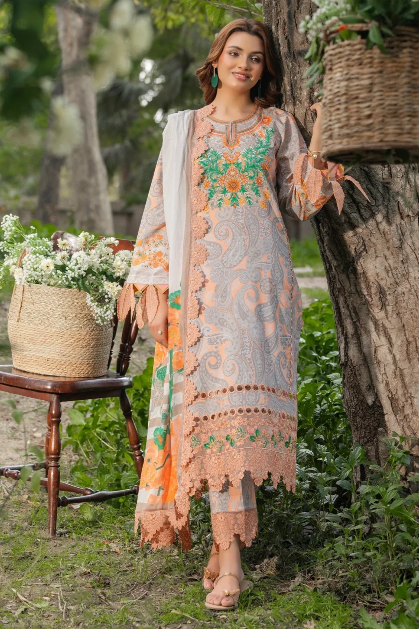 Unstitched 3 Piece Embroidered Lawn Dress Charizma Range CRN507 - Image 6