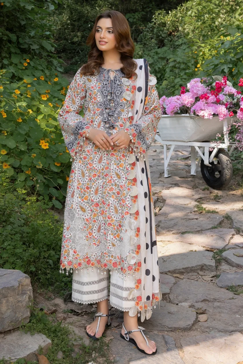 Unstitched 3 Piece Embroidered Lawn Dress Charizma Range CRN505 - Image 2