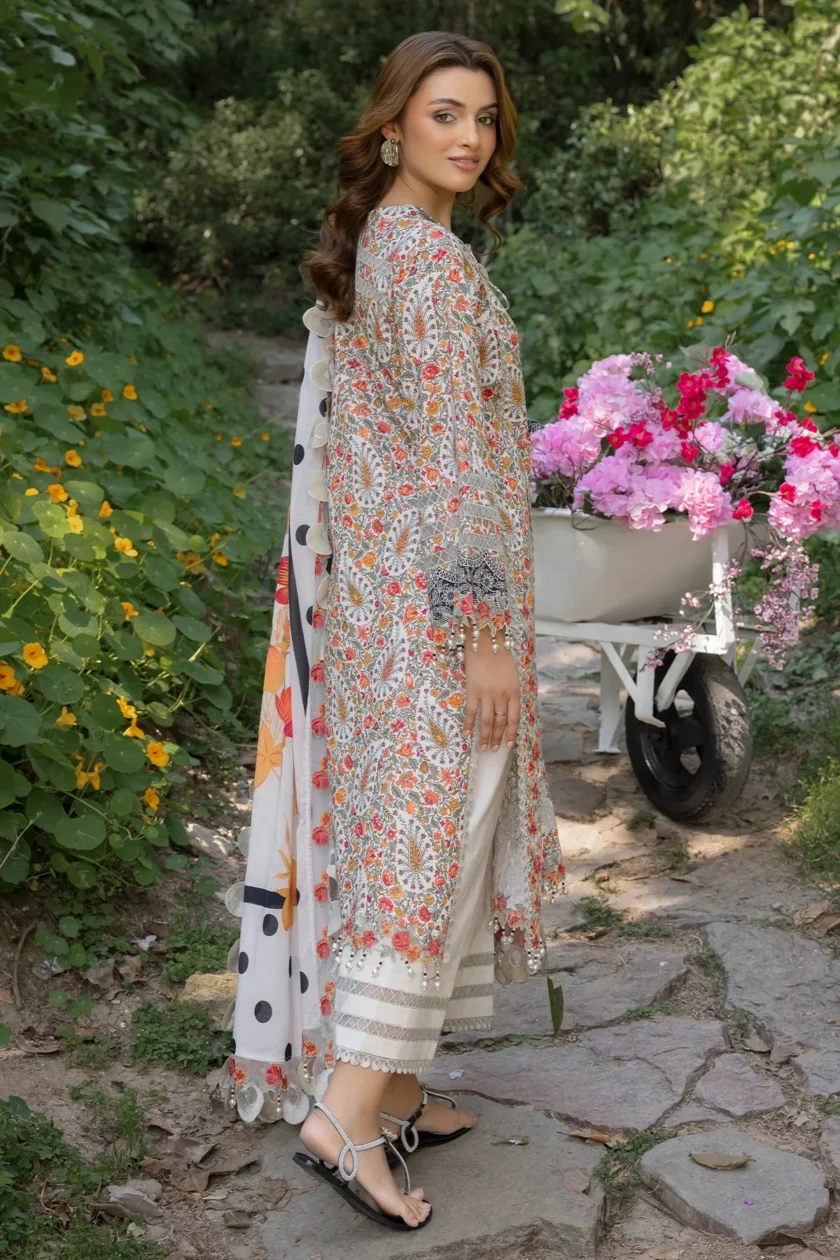 Unstitched 3 Piece Embroidered Lawn Dress Charizma Range CRN505 - Image 3