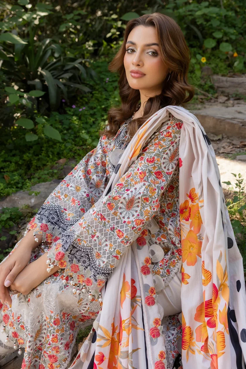 Unstitched 3 Piece Embroidered Lawn Dress Charizma Range CRN505 - Image 6