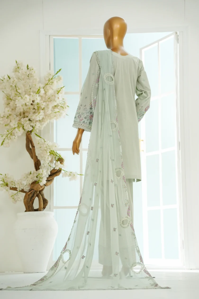 Stitched 3Pc Embroidered Lawn Dress with Farshi Salwar Amira - Image 5