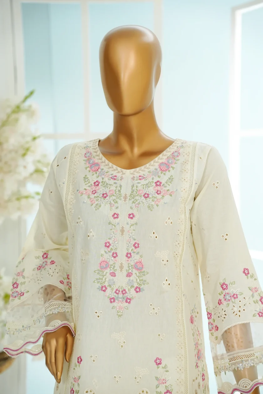 Stitched 3Pc Embroidered Lawn Dress with Farshi Salwar Saafina - Image 2