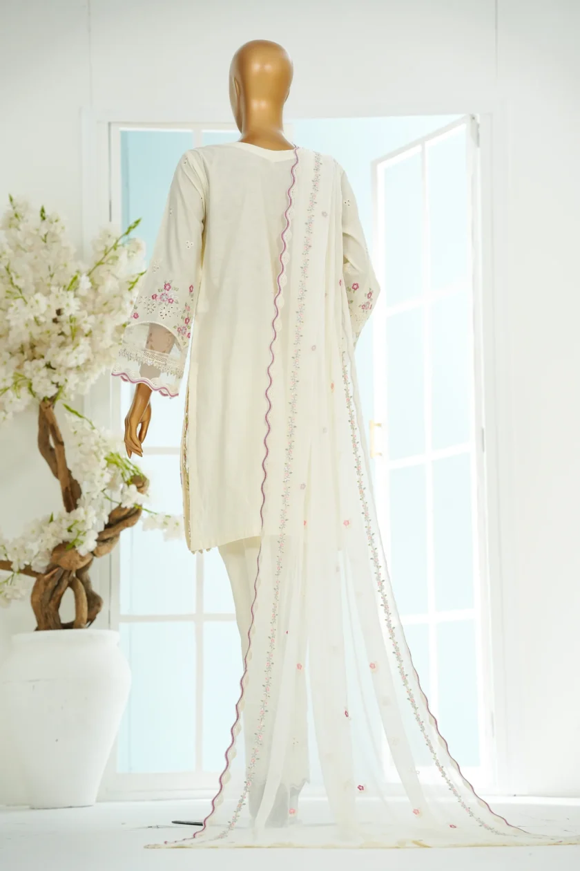 Stitched 3Pc Embroidered Lawn Dress with Farshi Salwar Saafina - Image 5