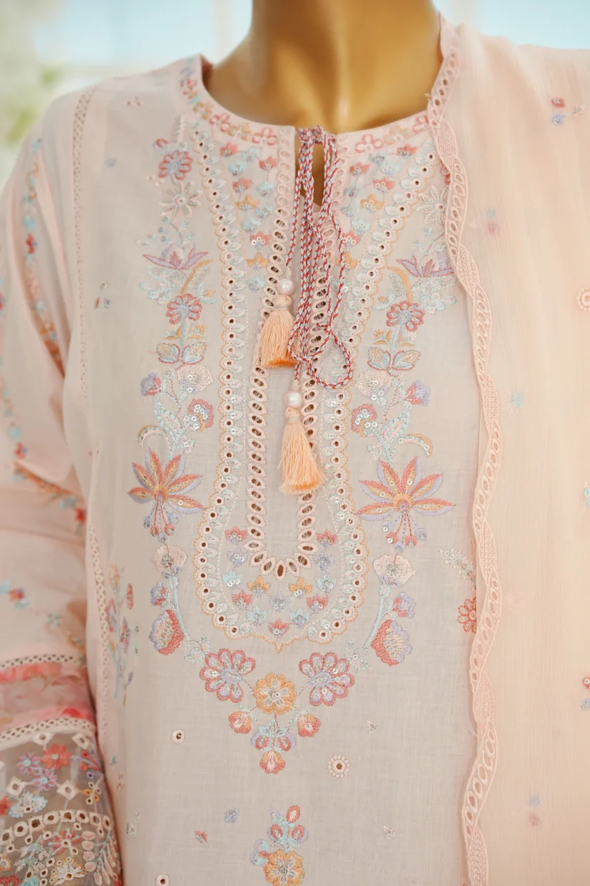 Stitched 3Pc Embroidered Lawn Dress with Farshi Salwar Zareen - Image 2