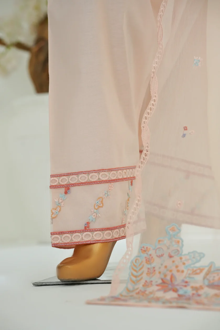 Stitched 3Pc Embroidered Lawn Dress with Farshi Salwar Zareen - Image 5