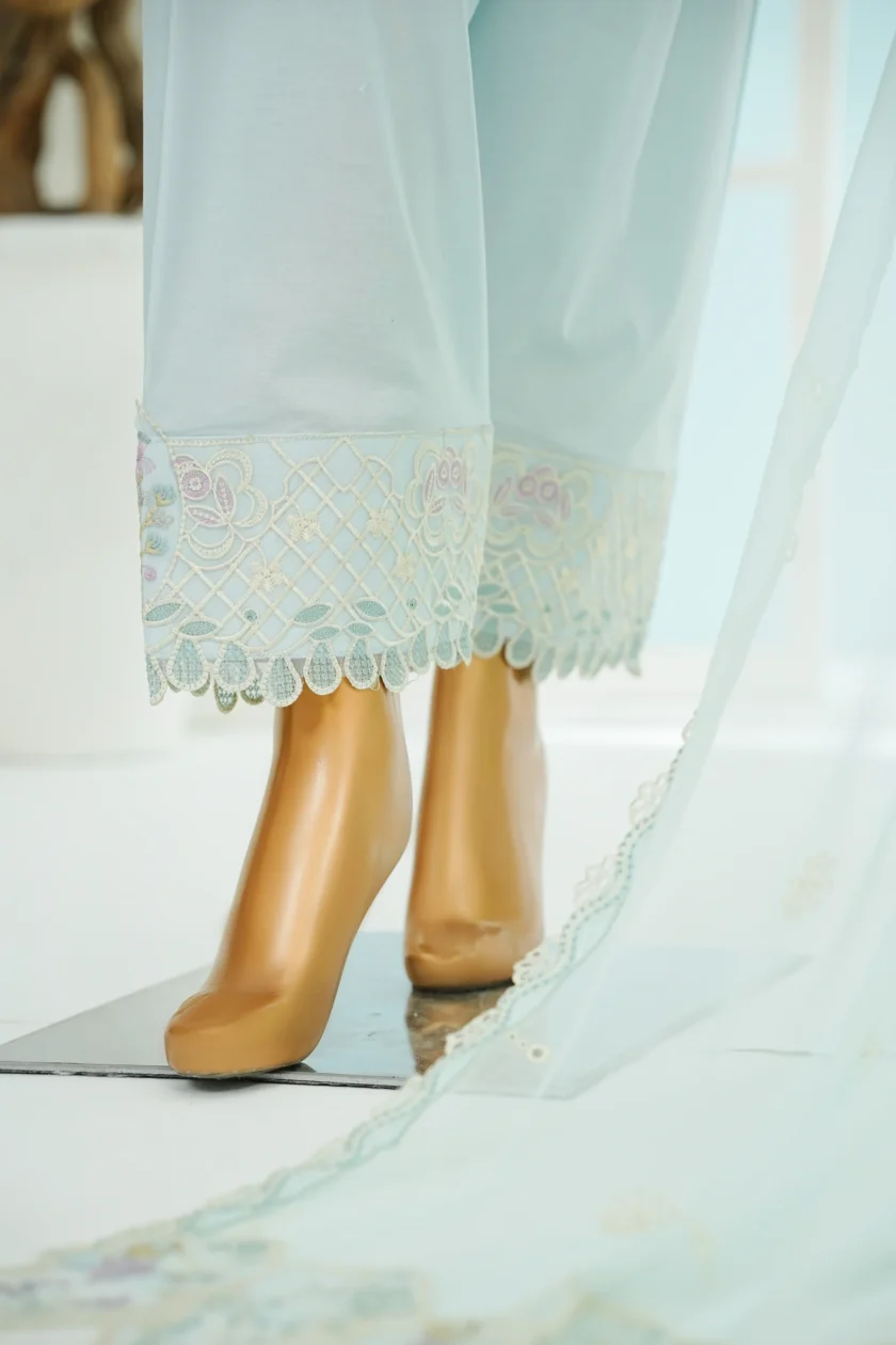 Stitched 3Pc Embroidered Lawn Dress with Farshi Salwar Lailaan - Image 5