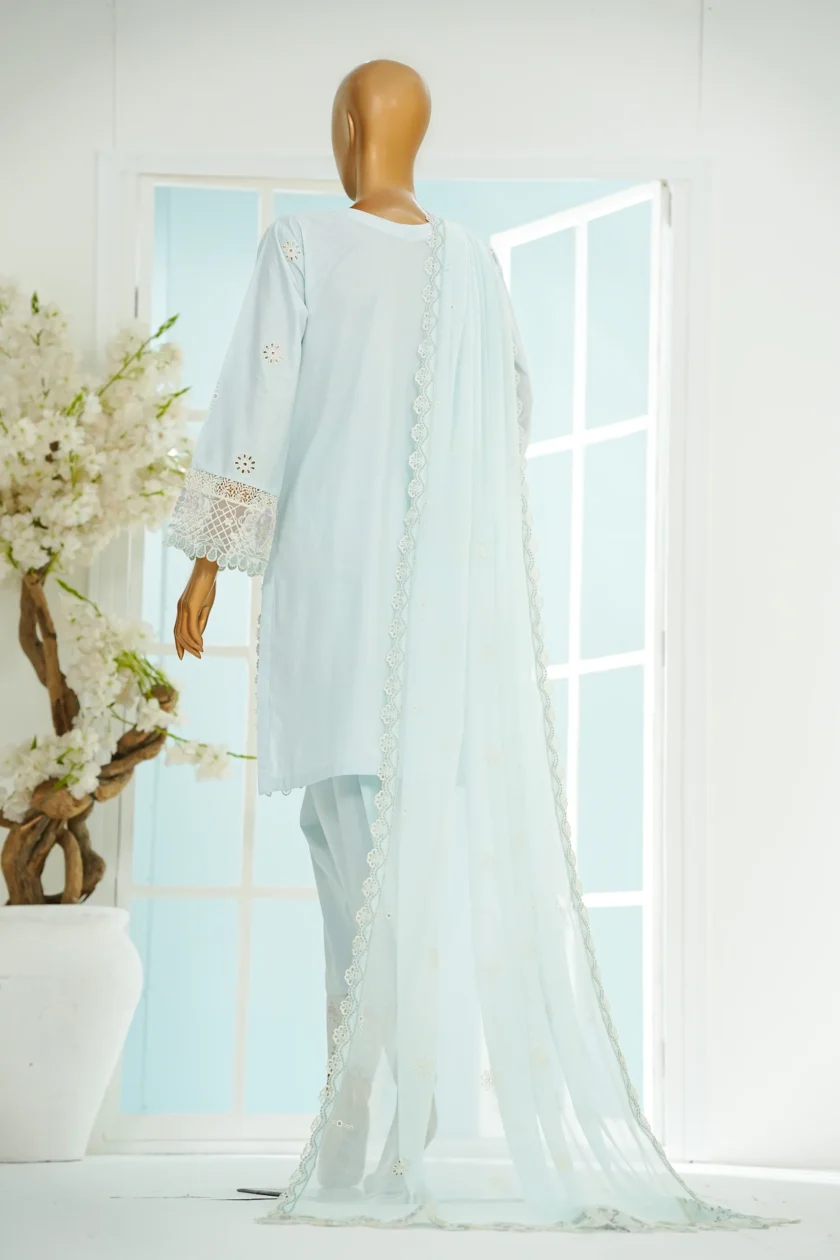 Stitched 3Pc Embroidered Lawn Dress with Farshi Salwar Lailaan - Image 6