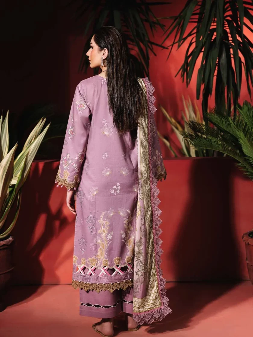 Unstitched 3 Piece Embroidered Lawn Dress Lilac Jade Urbane - Image 3