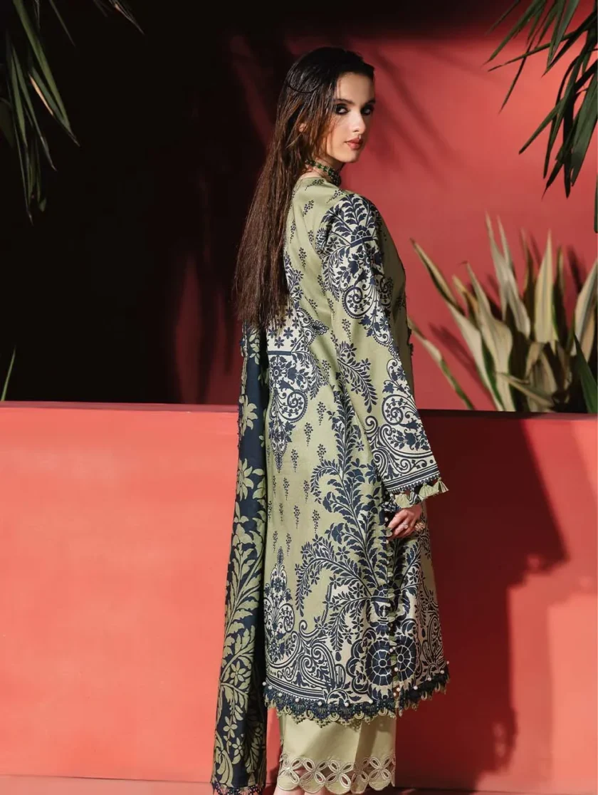 Unstitched 3 Piece Embroidered Lawn Dress Sage Jade Urbane - Image 2
