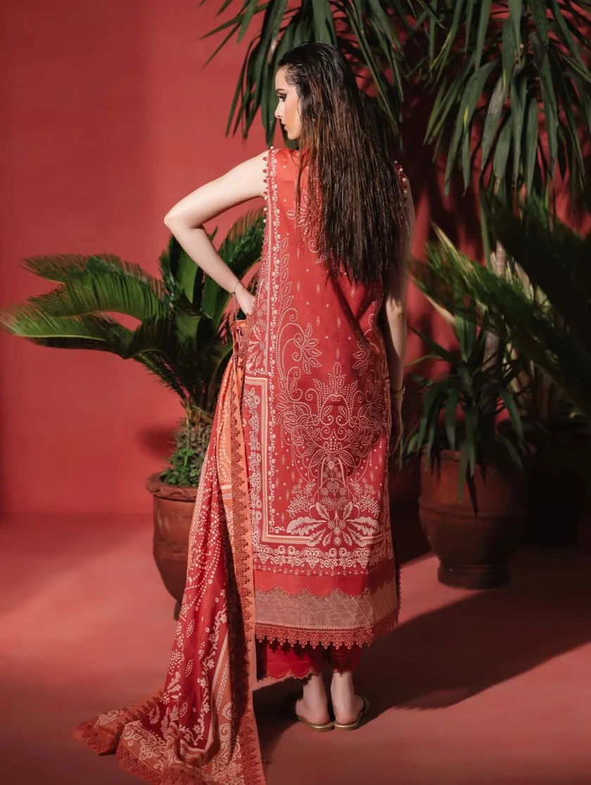 Unstitched 3 Piece Embroidered Lawn Dress Carrot Jade Urbane - Image 3