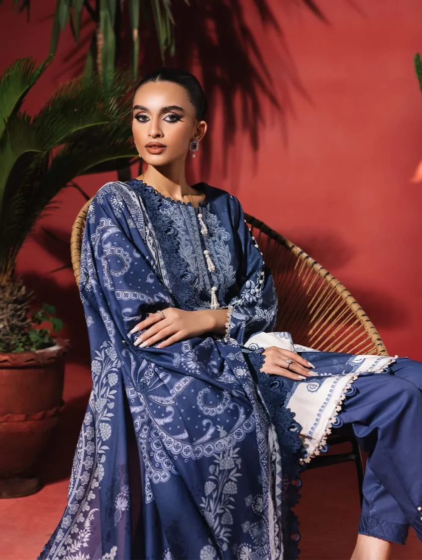 Unstitched 3 Piece Embroidered Lawn Dress Royal Jade Urbane - Image 2