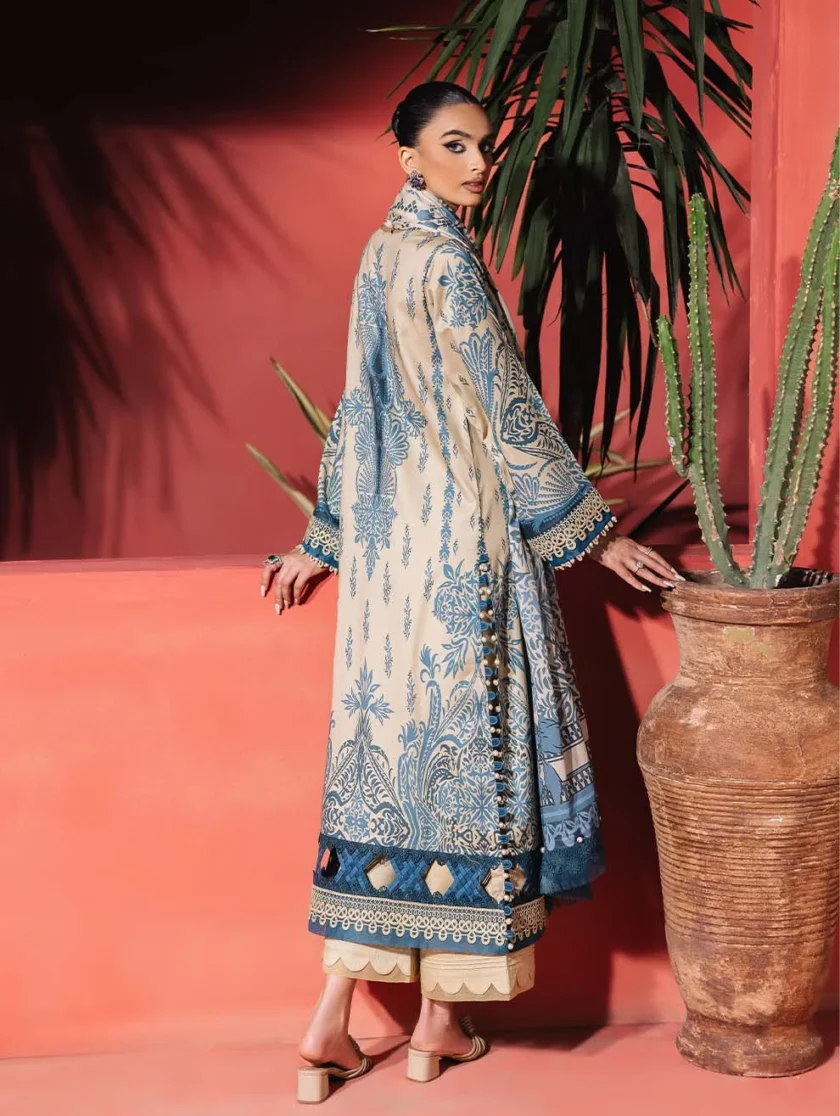 Unstitched 3 Piece Embroidered Lawn Dress Cream Jade Urbane - Image 2