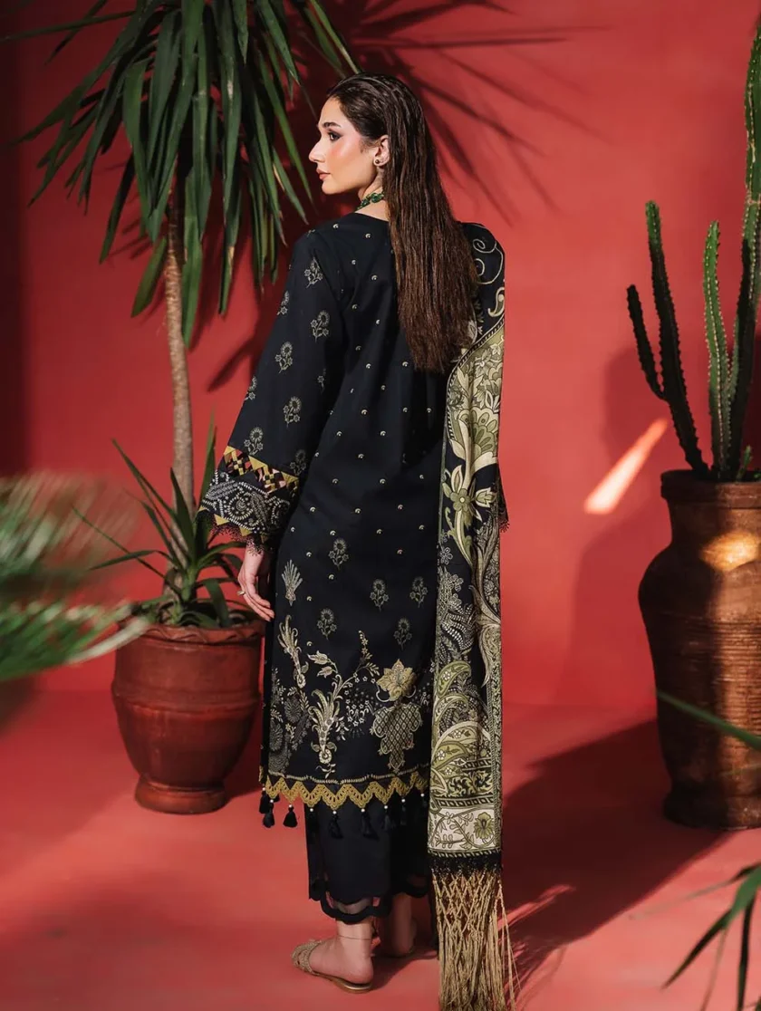 Unstitched 3 Piece Embroidered Lawn Dress Black Jade Urbane - Image 3
