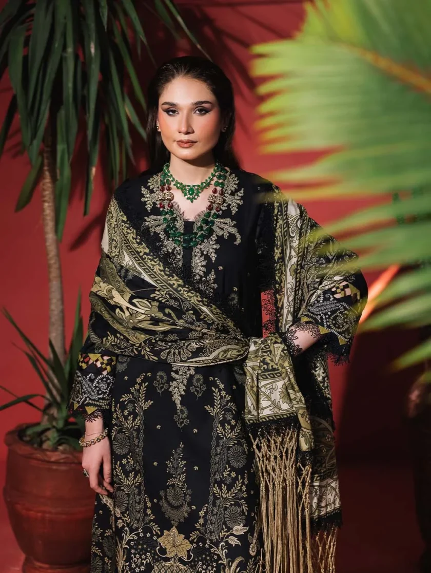 Unstitched 3 Piece Embroidered Lawn Dress Black Jade Urbane - Image 2