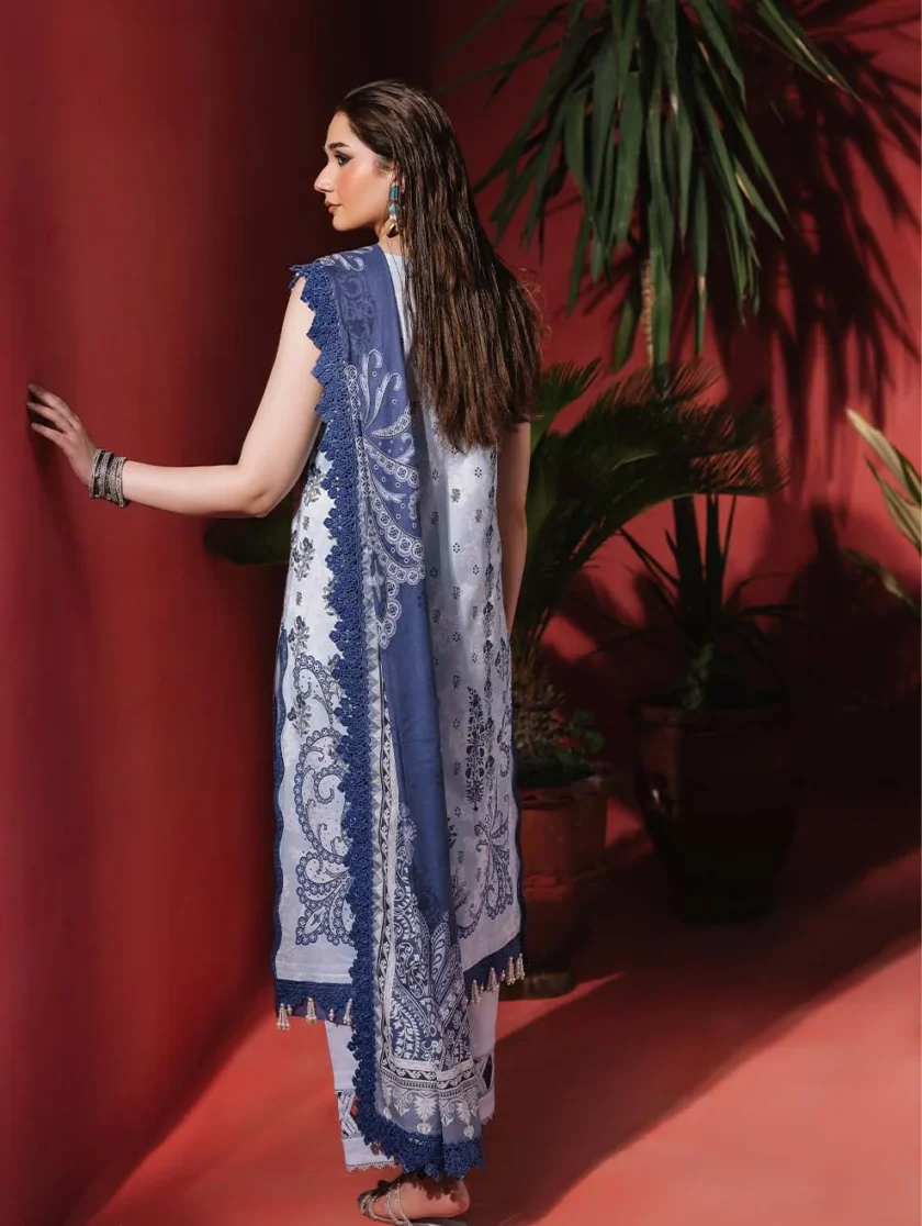 Unstitched 3 Piece Embroidered Lawn Dress Stone Jade Urbane - Image 3