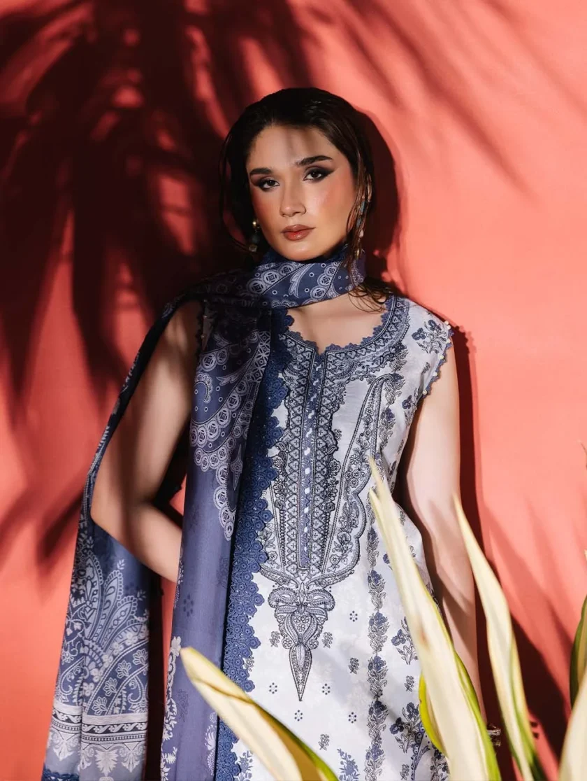 Unstitched 3 Piece Embroidered Lawn Dress Stone Jade Urbane - Image 2