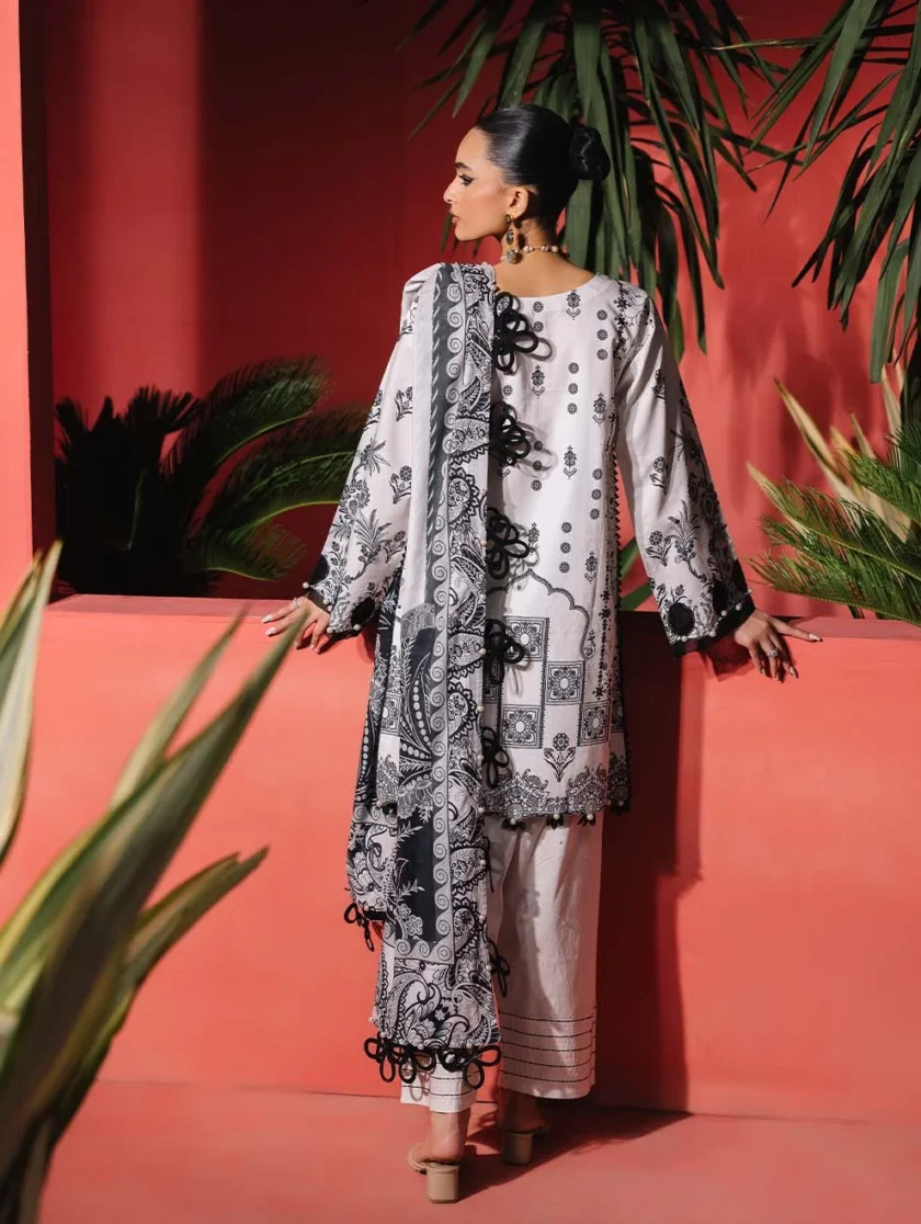 Unstitched 3 Piece Embroidered Lawn Dress Off White Jade Urbane - Image 2