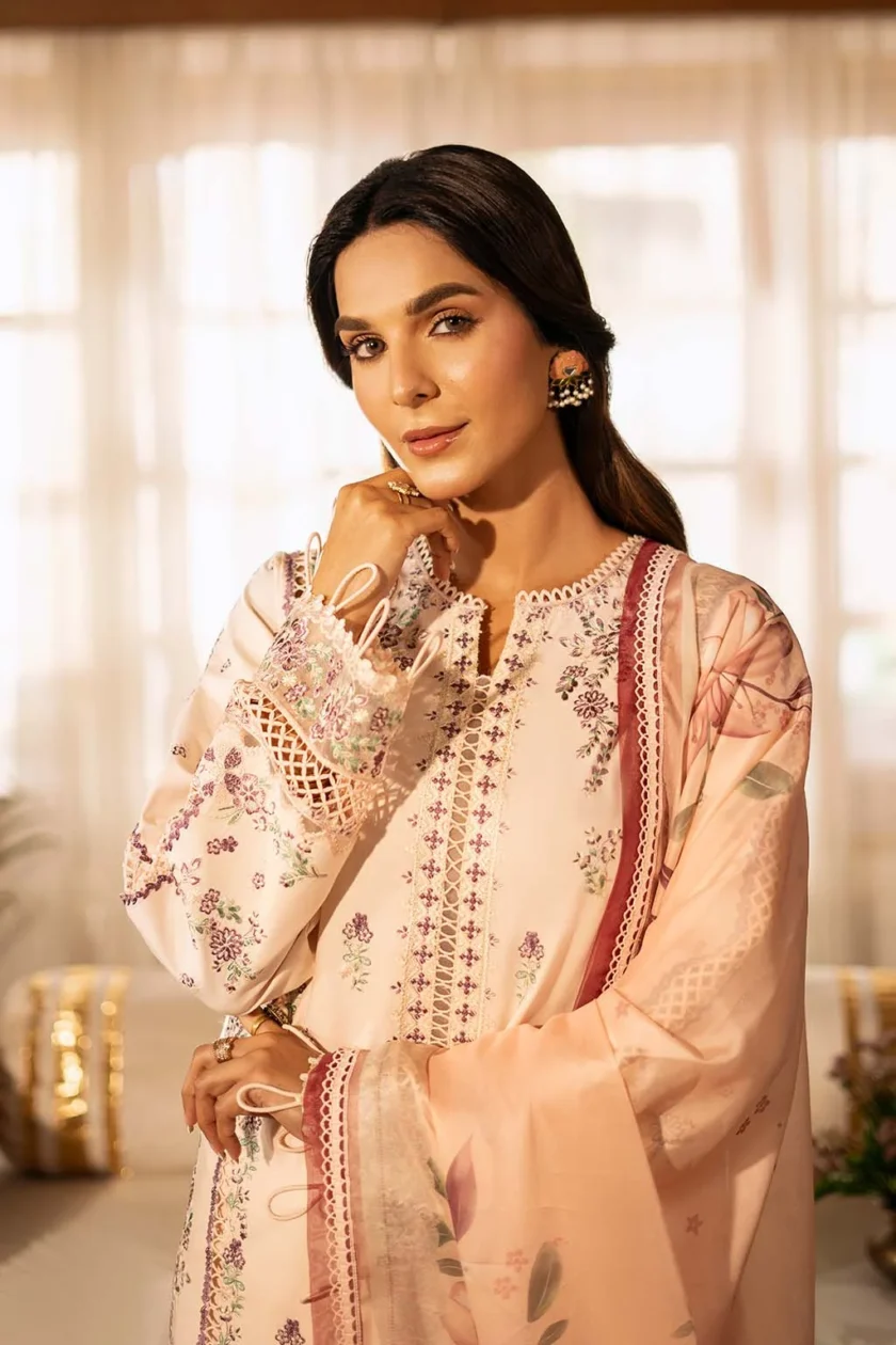 Unstitched 3 Piece Embroidered Luxury Lawn Dress Gulbano Sajni Zarposh - Image 2