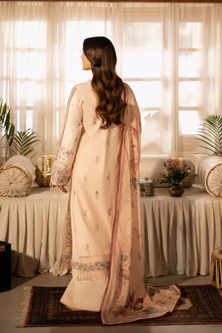 Unstitched 3 Piece Embroidered Luxury Lawn Dress Gulbano Sajni Zarposh - Image 3