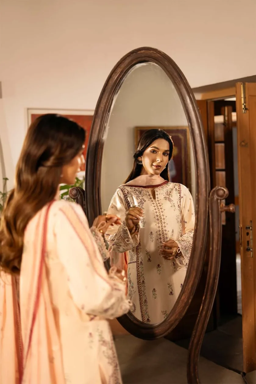 Unstitched 3 Piece Embroidered Luxury Lawn Dress Gulbano Sajni Zarposh - Image 4