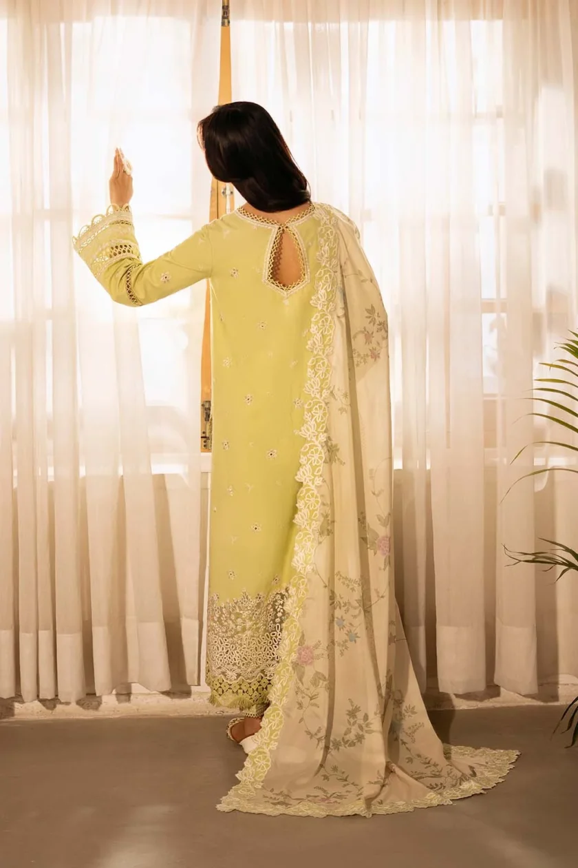 Unstitched 3 Piece Embroidered Luxury Lawn Dress Gulnaz Sajni Zarposh - Image 3