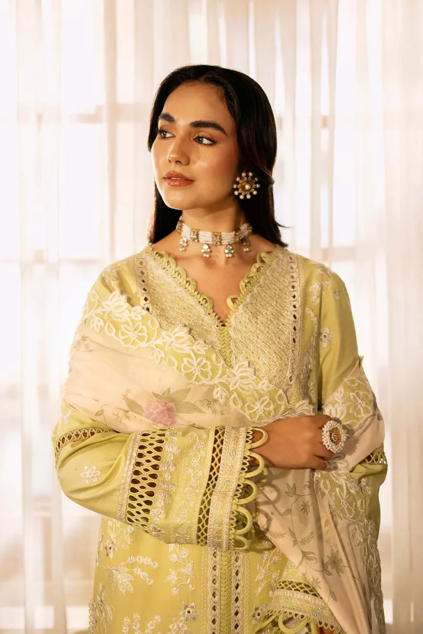 Unstitched 3 Piece Embroidered Luxury Lawn Dress Gulnaz Sajni Zarposh - Image 2