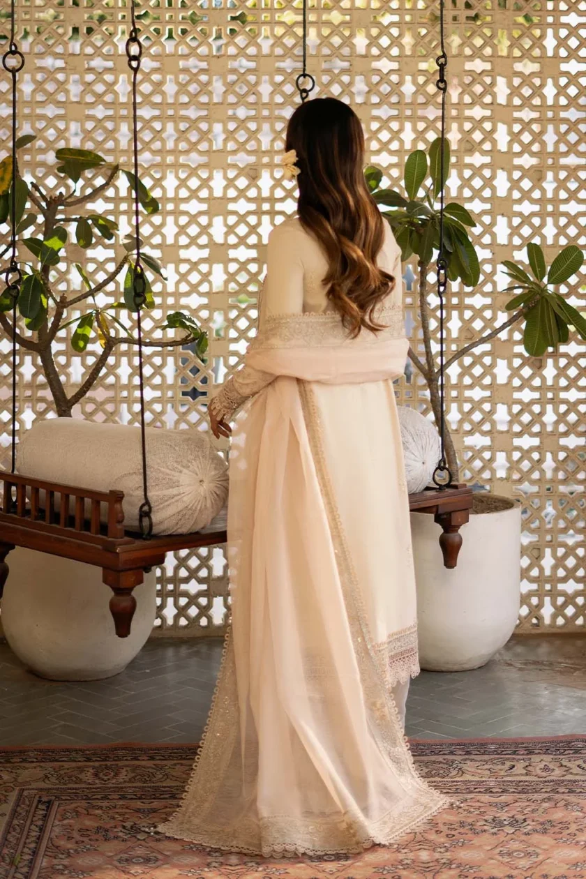 Unstitched 3 Piece Embroidered Luxury Lawn Dress Mehmal Sajni Zarposh - Image 2