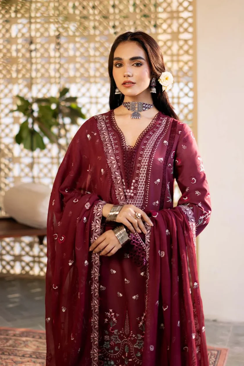 Unstitched 3 Piece Embroidered Luxury Lawn Dress Nayirah Sajni Zarposh - Image 3