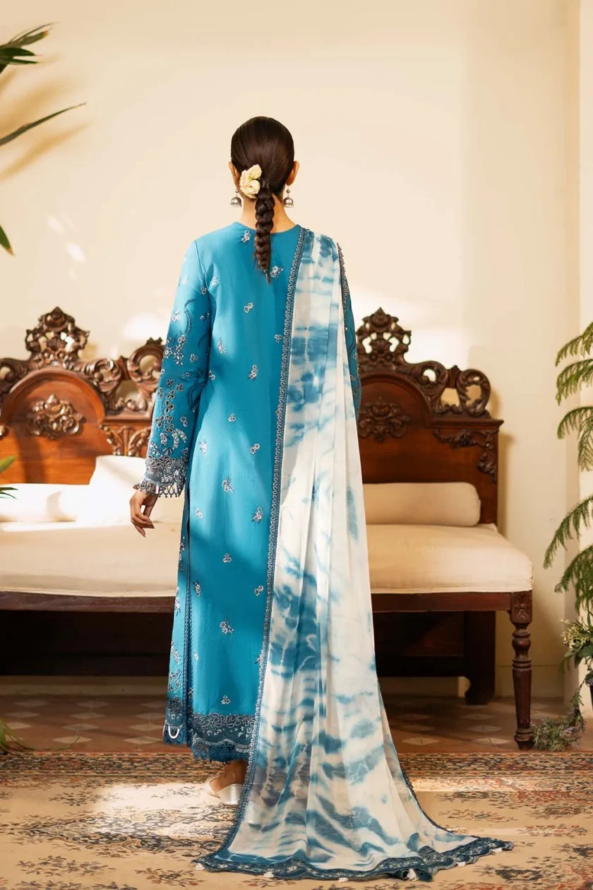 Unstitched 3 Piece Embroidered Luxury Lawn Dress Azal Sajni Zarposh - Image 2