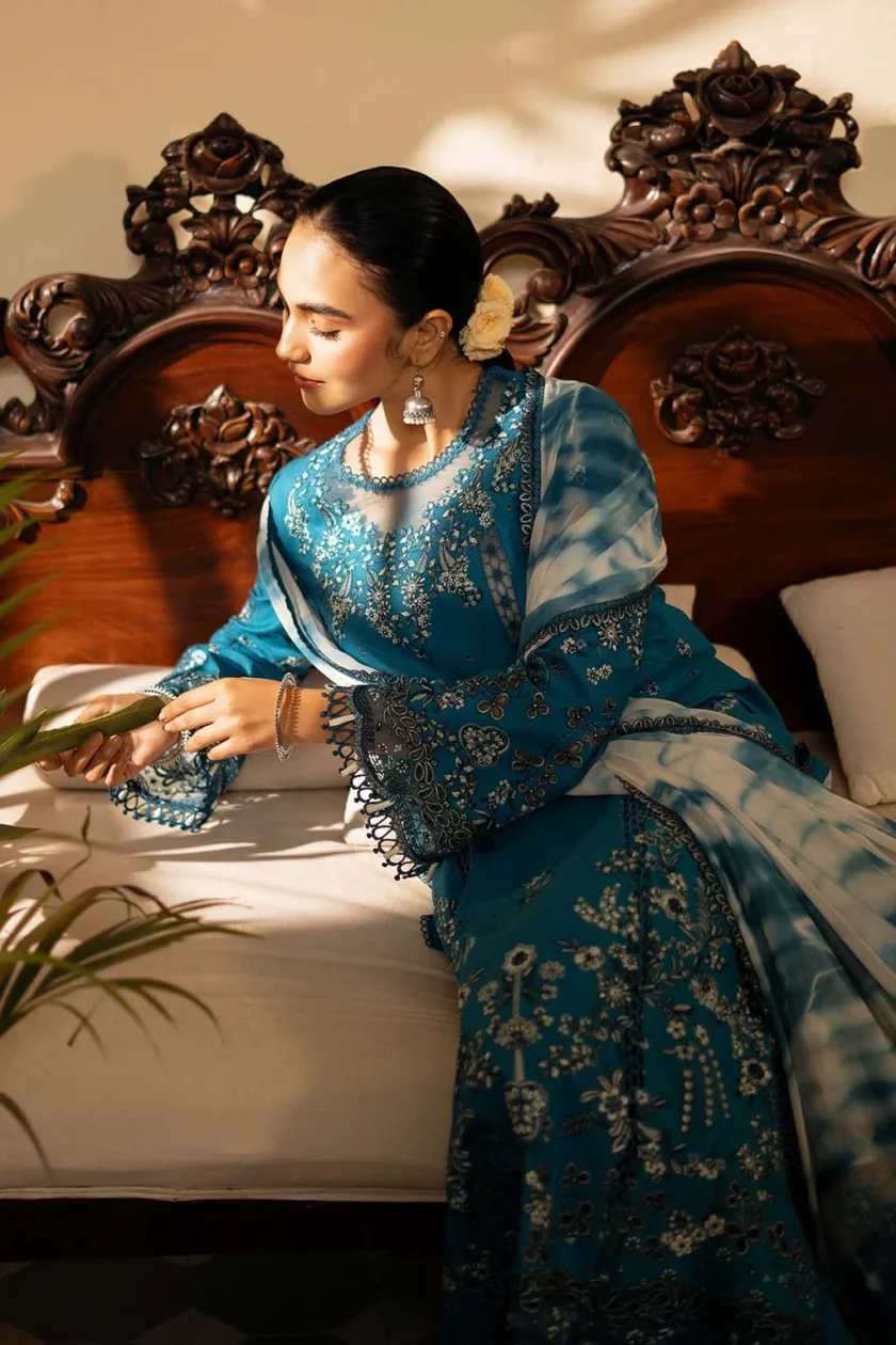 Unstitched 3 Piece Embroidered Luxury Lawn Dress Azal Sajni Zarposh - Image 3
