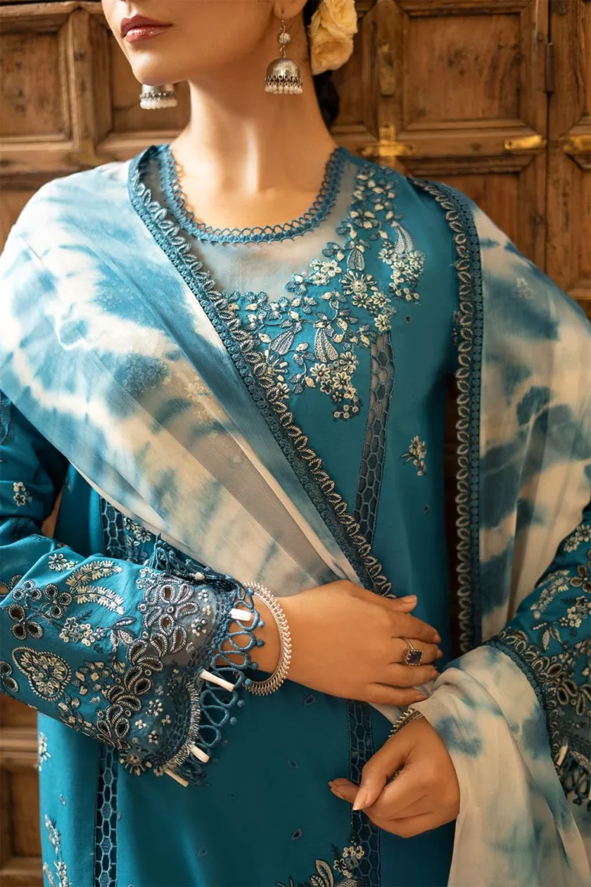 Unstitched 3 Piece Embroidered Luxury Lawn Dress Azal Sajni Zarposh - Image 5
