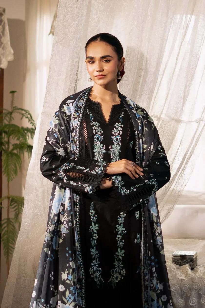 Unstitched 3 Piece Embroidered Luxury Lawn Dress Mahzadi Sajni Zarposh - Image 2